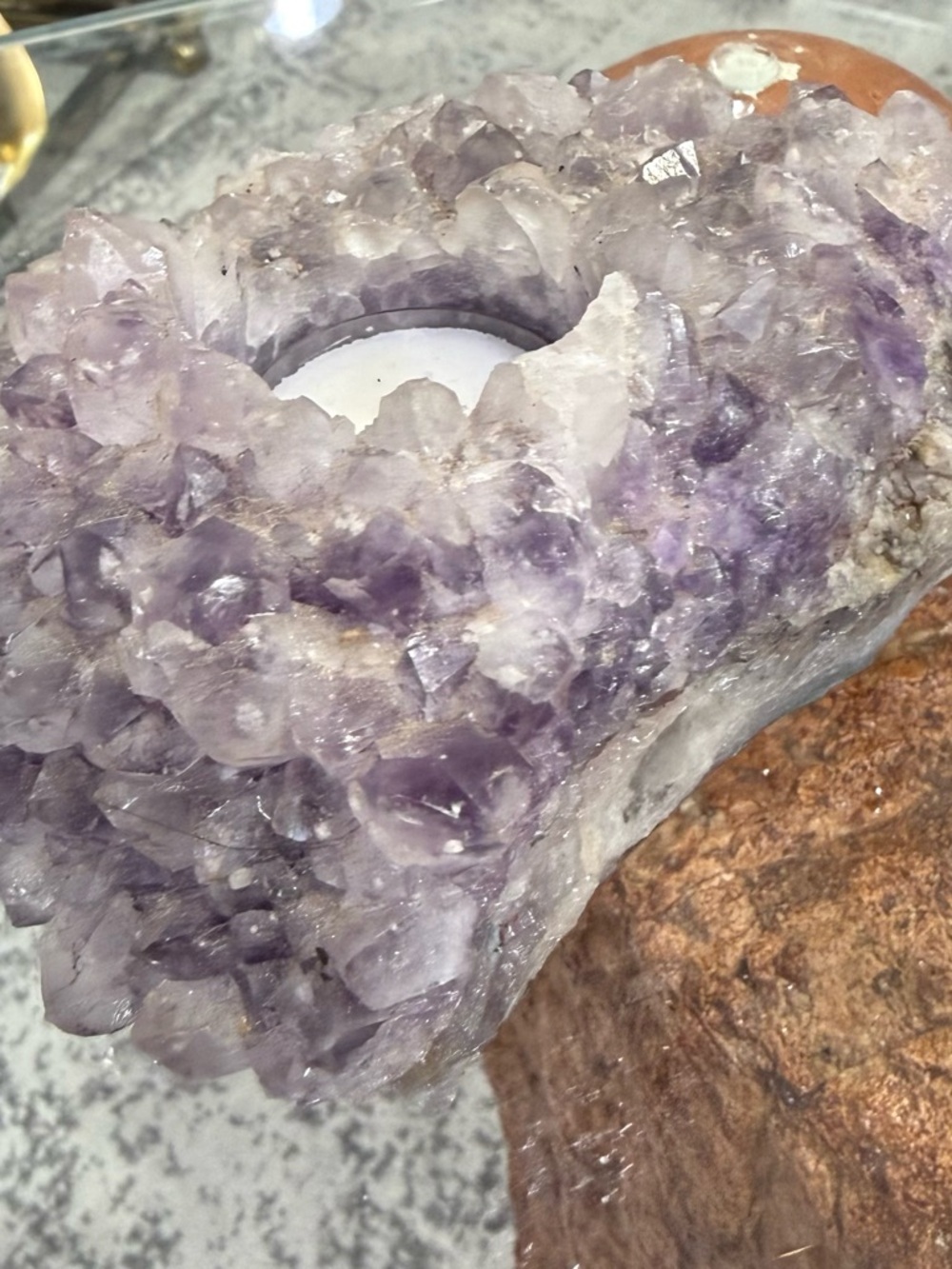 Large Quality Amethyst Crystal Cluster Tea Light Candle Holder - Picture 3 of 8